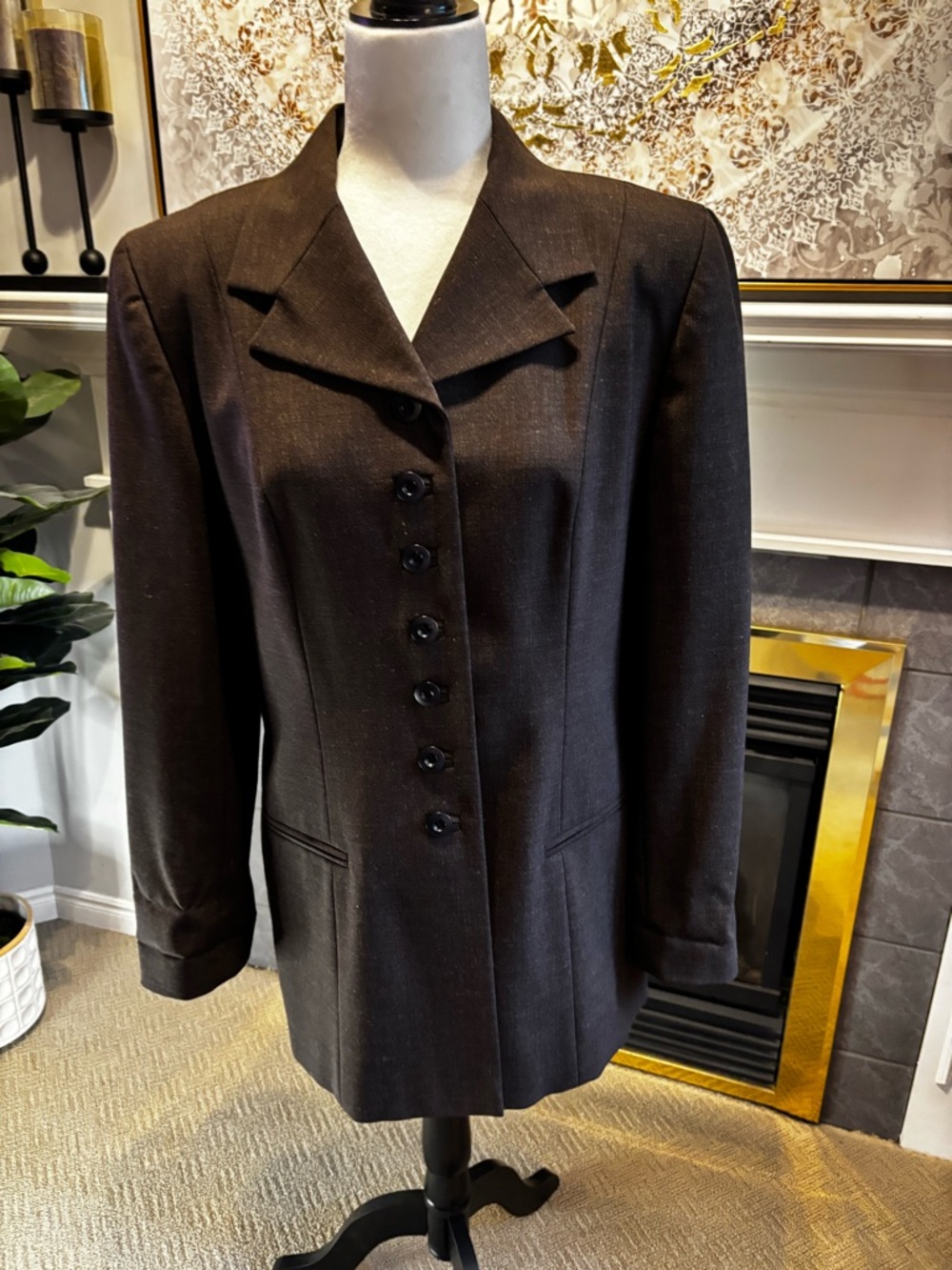Teenflo Women's Dark Brown Single-Breasted Tailored Jacket Size 12 vintage